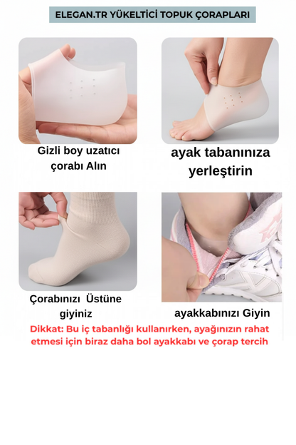 Boy Uzatan Çorap görünmez 3-4 cm topuk