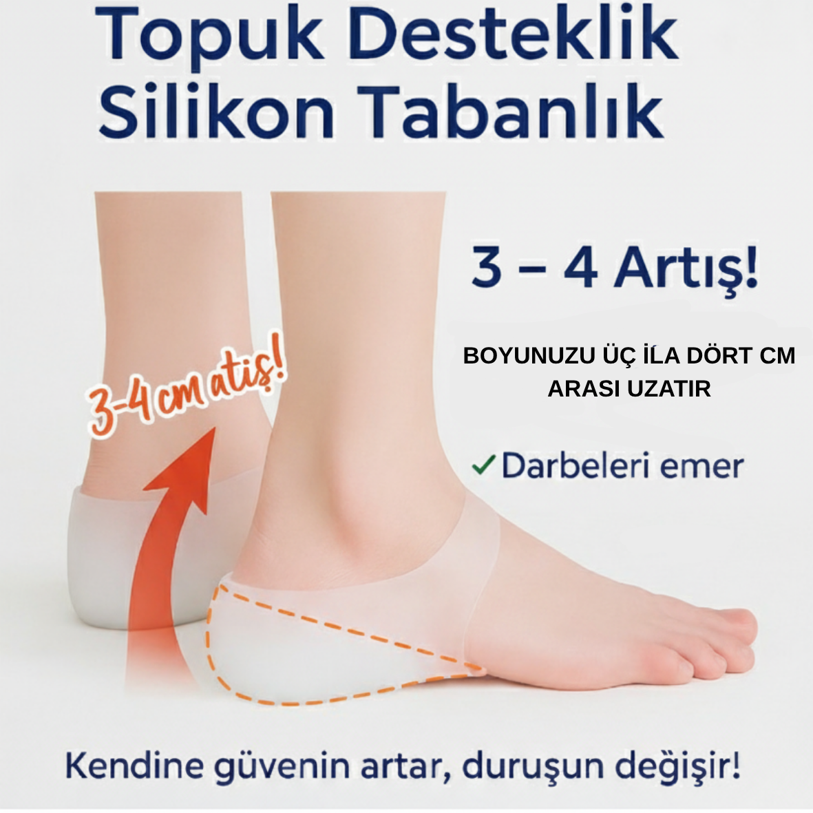 Boy Uzatan Çorap görünmez 3-4 cm topuk